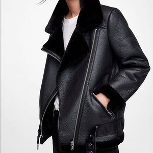 Zara faux shearling moto jacket